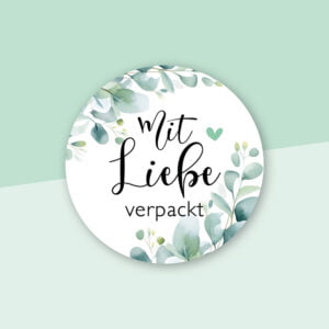 Aufkleber „Mit Liebe verpackt" Eukalyptus