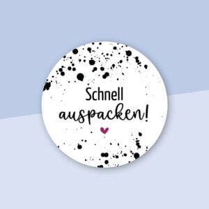 Aufkleber „Schnell auspacken" Spritzer