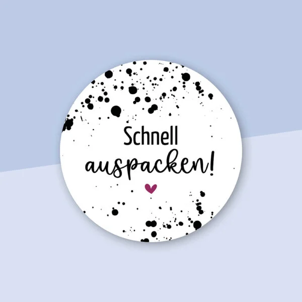 Aufkleber „Schnell auspacken" Spritzer