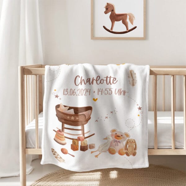 Babydecke „Federn", Kuscheldecke, Fleecedecke, personalisiert