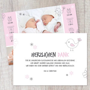 Danksagung Geburt „Zwillinge"