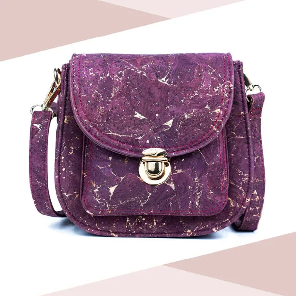 Umhängetasche aus Naturkork für Damen, Violett, Gold