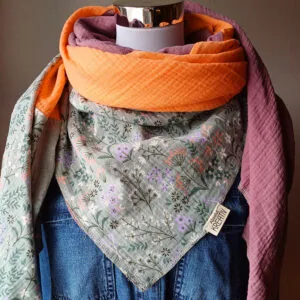 XXL Musselintuch „Blumen" Orange, Lila, Mint - Handgenäht